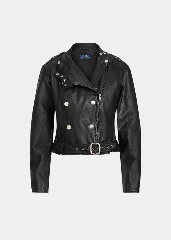 Ralph Lauren Belted Calfskin Jacket Černé | 8VNVAQef