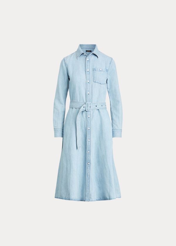 Ralph Lauren Belted Denim Shirtdress Světle Indigo | VFCSXUSt