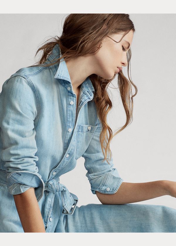 Ralph Lauren Belted Denim Shirtdress Světle Indigo | VFCSXUSt