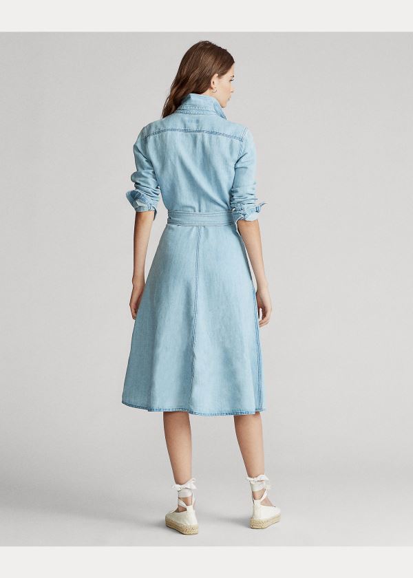 Ralph Lauren Belted Denim Shirtdress Světle Indigo | VFCSXUSt