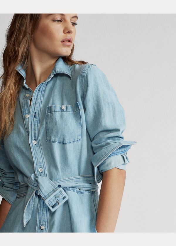 Ralph Lauren Belted Denim Shirtdress Světle Indigo | VFCSXUSt