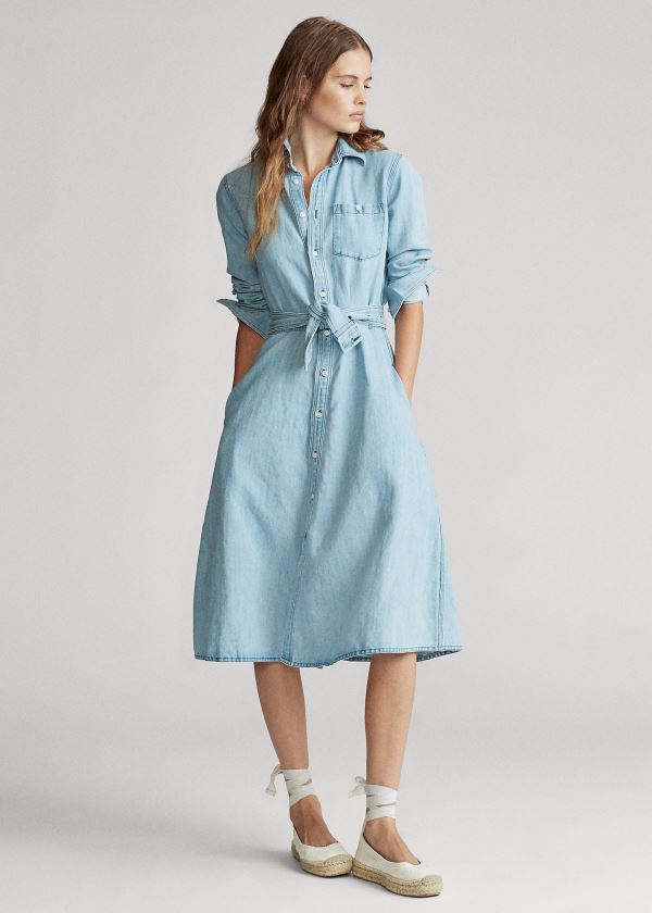 Ralph Lauren Belted Denim Shirtdress Světle Indigo | VFCSXUSt