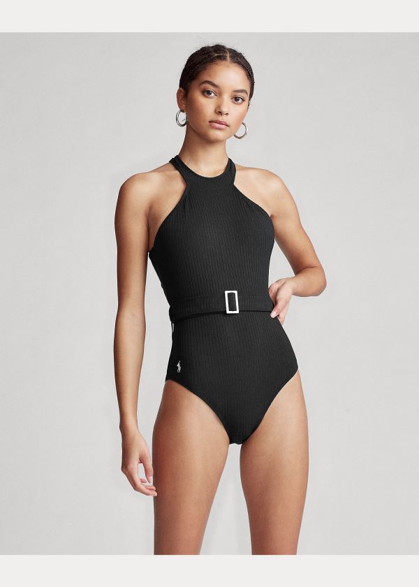 Ralph Lauren Belted Halter One-Piece Černé | EtEisNnV