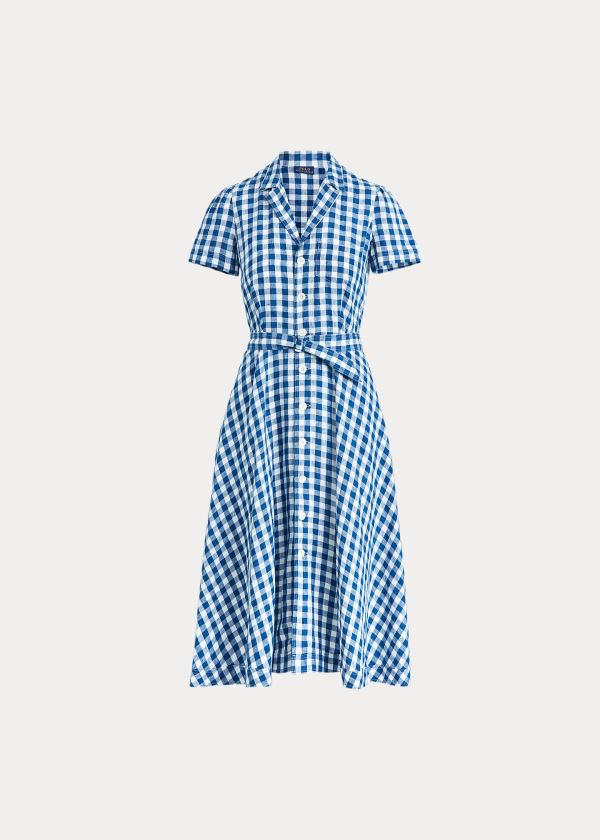 Ralph Lauren Belted Linen Midi Šaty Blankyt Bílé | TBcypmz0