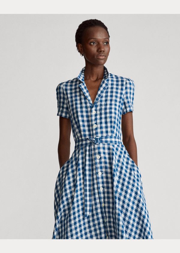 Ralph Lauren Belted Linen Midi Šaty Blankyt Bílé | TBcypmz0