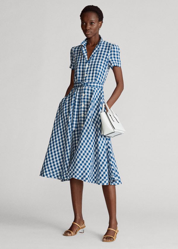 Ralph Lauren Belted Linen Midi Šaty Blankyt Bílé | TBcypmz0