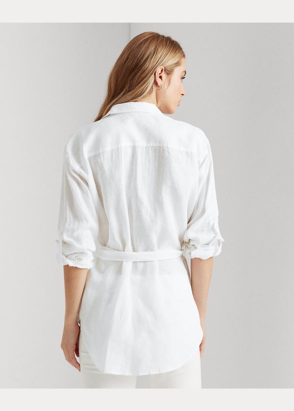 Ralph Lauren Belted Linen Shirt Bílé | qlThW5UJ