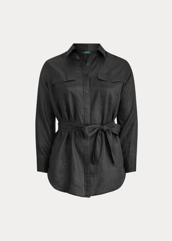 Ralph Lauren Belted Linen Shirt Černé | qgbxugWX