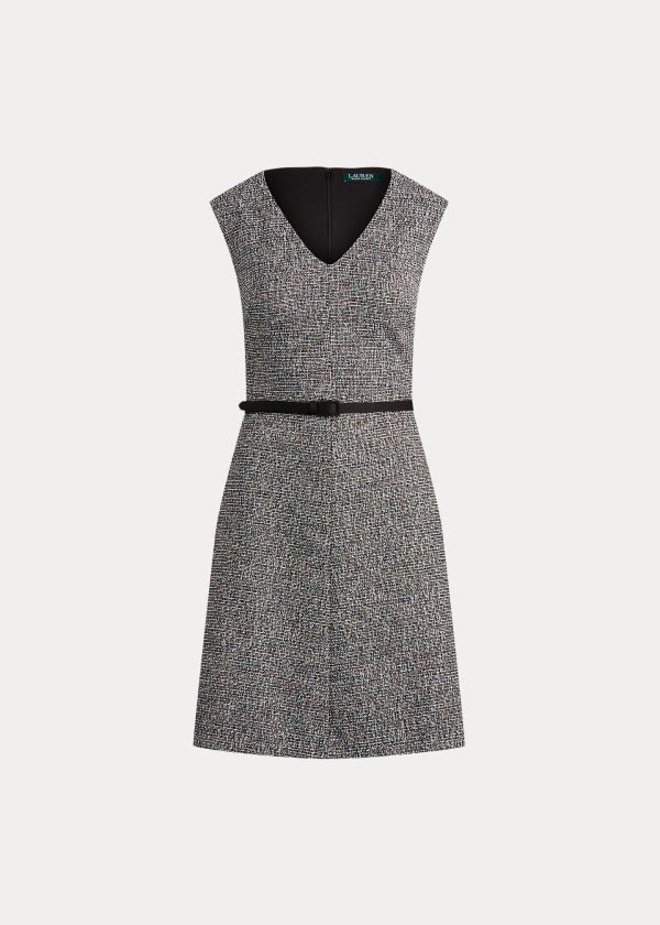 Ralph Lauren Belted Tweed Šaty Černé Viacfarebný | FQtpsjEU