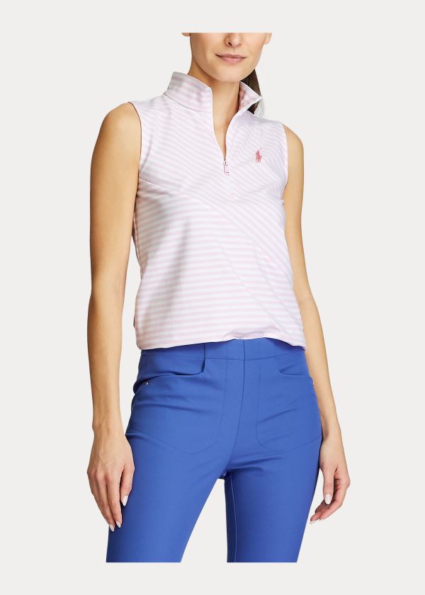 Ralph Lauren Bez Rukávů Golfové Quarter-Zip Růžové Bílé | t3PqZqFu