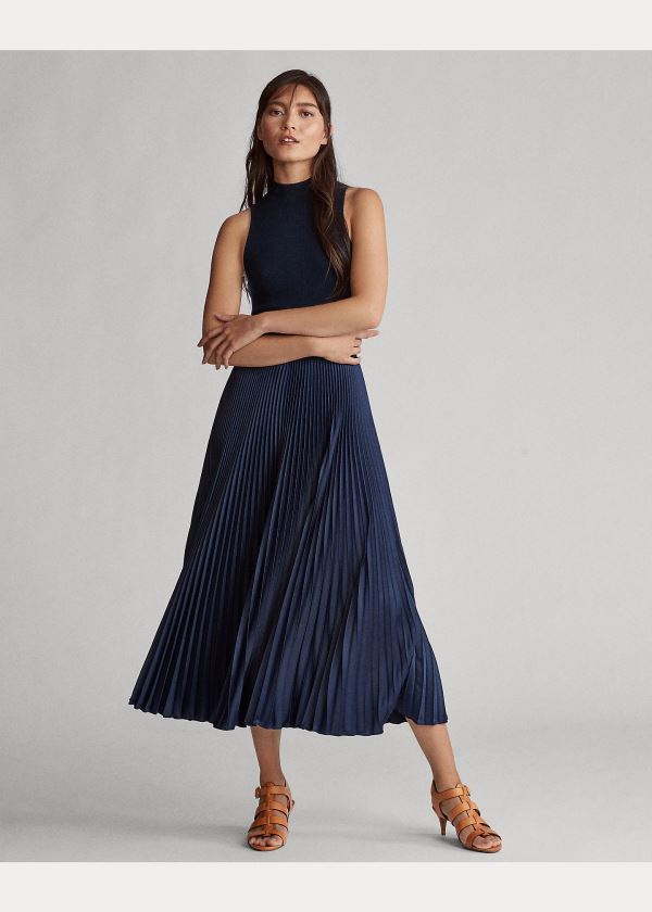 Ralph Lauren Bez Rukávů Mockneck Šaty Tmavě Blankyt | aXfn8jbm