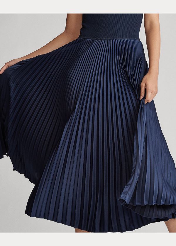 Ralph Lauren Bez Rukávů Mockneck Šaty Tmavě Blankyt | aXfn8jbm