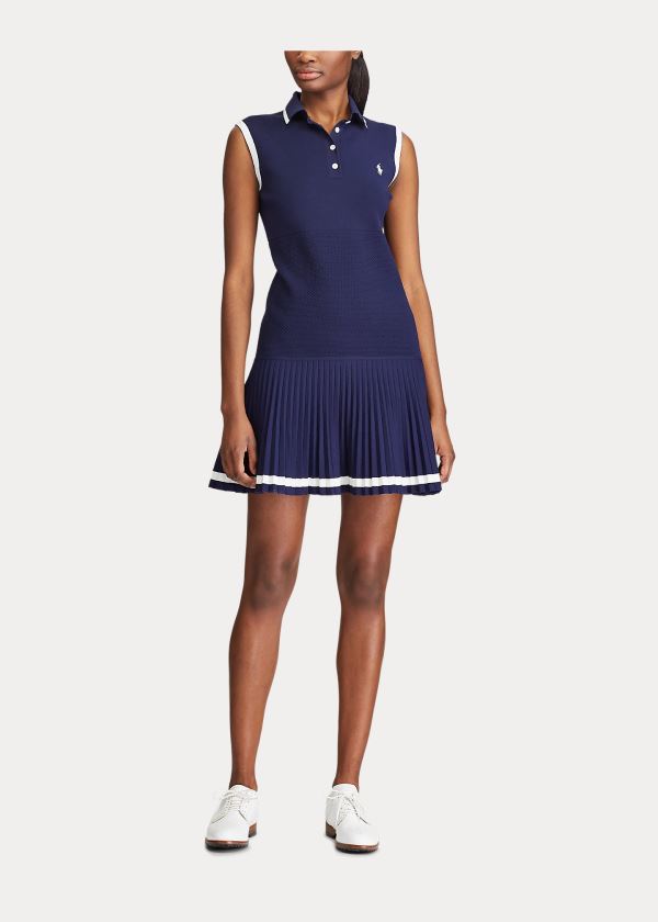 Ralph Lauren Bez Rukávů Polo Golfové Šaty Tmavě Blankyt Bílé | kJx49IyH