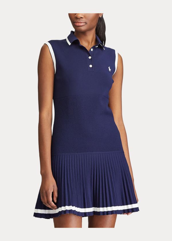 Ralph Lauren Bez Rukávů Polo Golfové Šaty Tmavě Blankyt Bílé | kJx49IyH