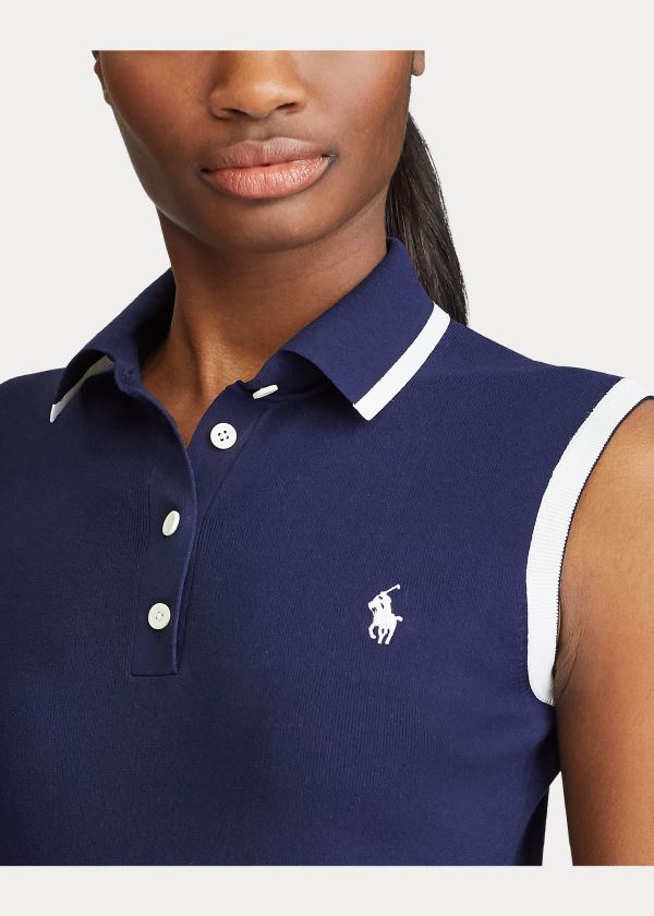 Ralph Lauren Bez Rukávů Polo Golfové Šaty Tmavě Blankyt Bílé | kJx49IyH