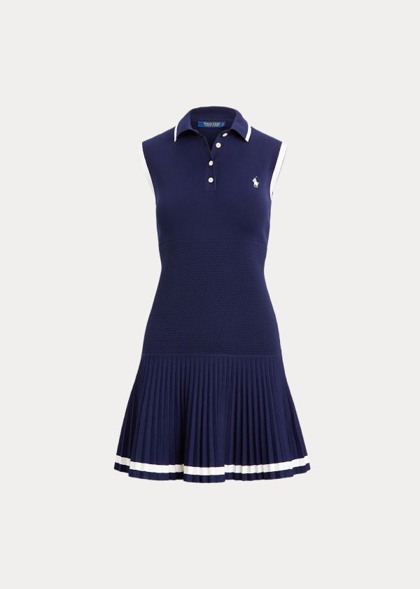 Ralph Lauren Bez Rukávů Polo Golfové Šaty Tmavě Blankyt Bílé | kJx49IyH