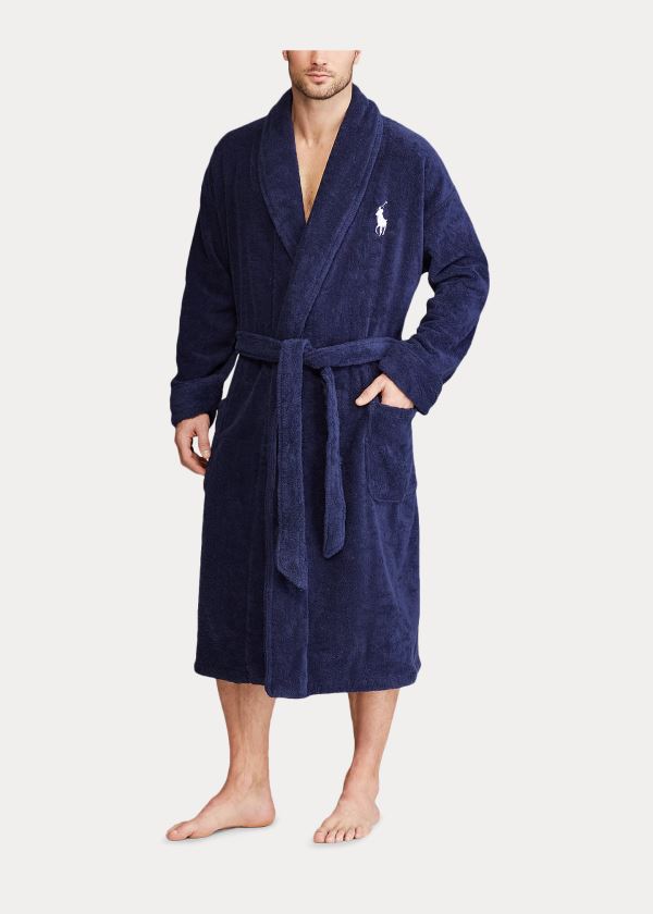 Ralph Lauren Big Pony Bavlněné Terry Robe Tmavě Blankyt Bílé | rucTlILU