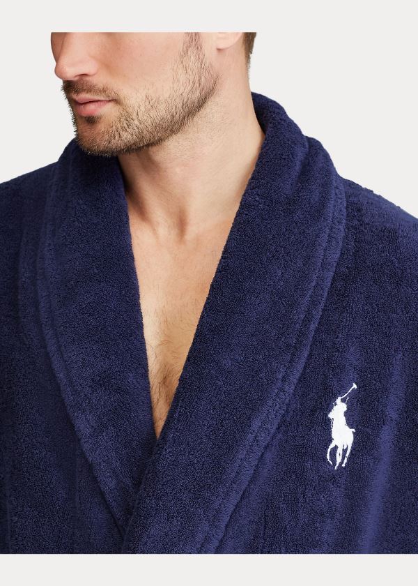 Ralph Lauren Big Pony Bavlněné Terry Robe Tmavě Blankyt Bílé | rucTlILU