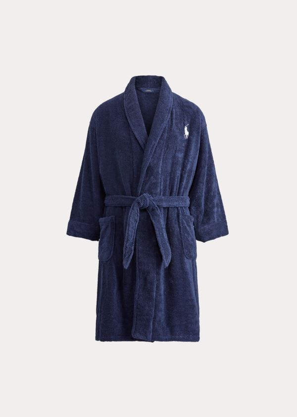 Ralph Lauren Big Pony Bavlněné Terry Robe Tmavě Blankyt Bílé | rucTlILU