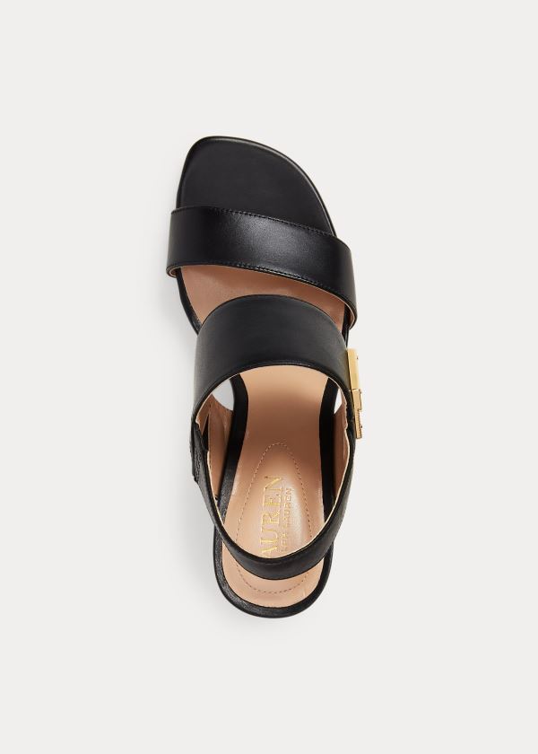 Ralph Lauren Braidan Læder Sandal Černé | 2HUGmaUd