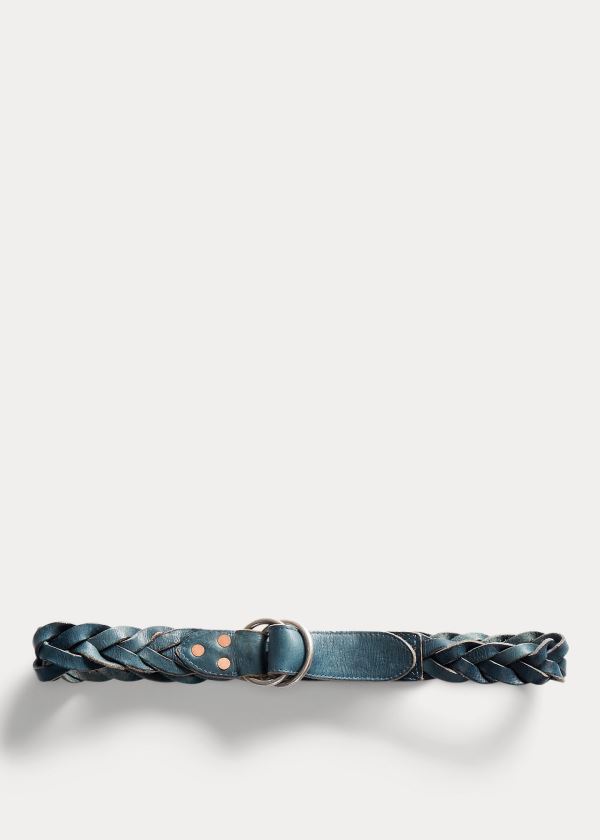 Ralph Lauren Braided Indigo Læder Belt Indigo Stříbrné | 2n9kABL0