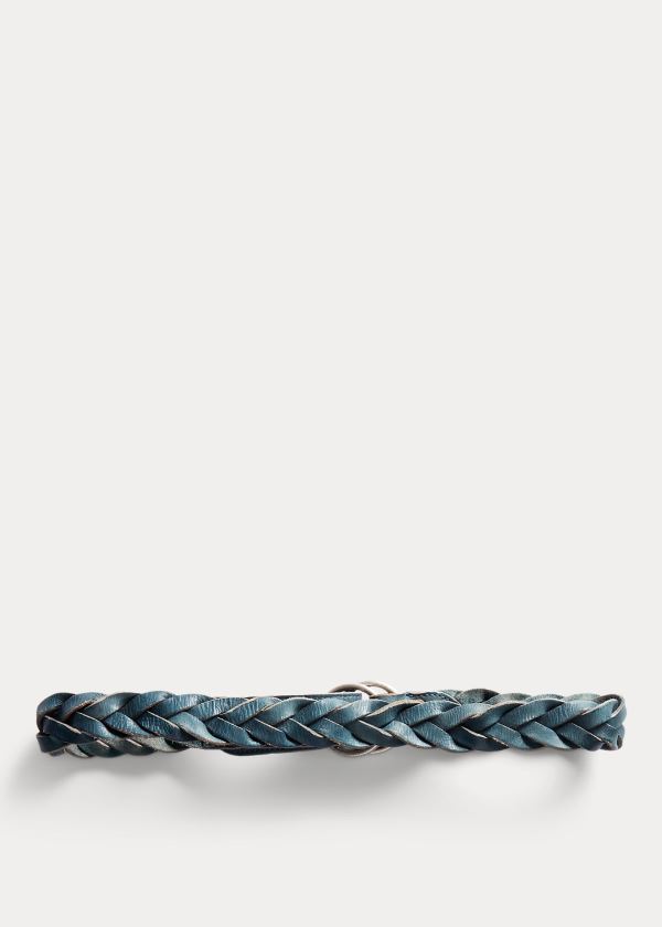 Ralph Lauren Braided Indigo Læder Belt Indigo Stříbrné | 2n9kABL0