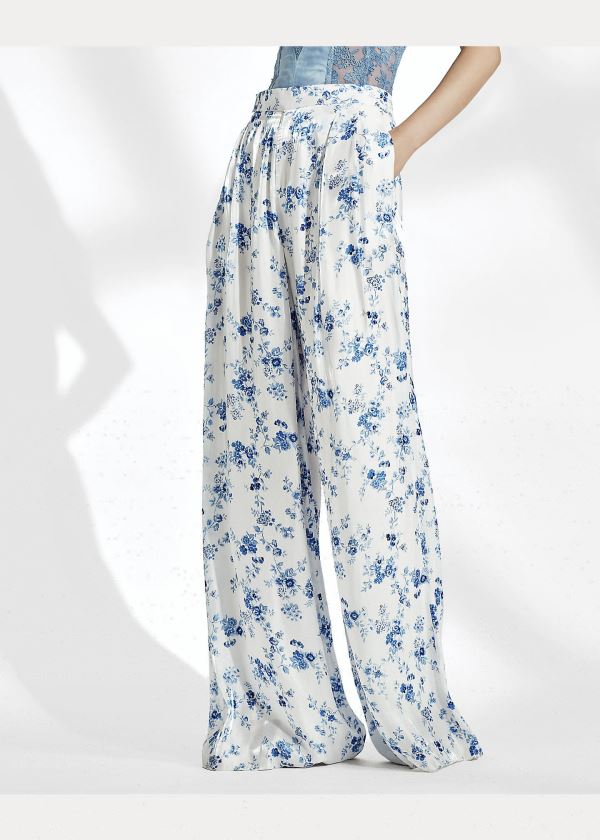 Ralph Lauren Brenda Floral Široké-Leg Pant Blankyt Bílé | YH3hJZOg