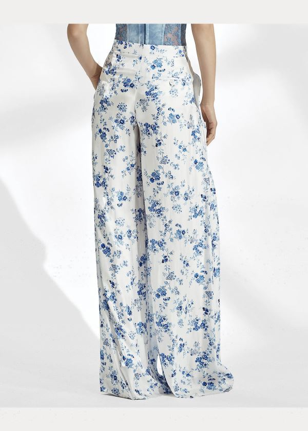 Ralph Lauren Brenda Floral Široké-Leg Pant Blankyt Bílé | YH3hJZOg