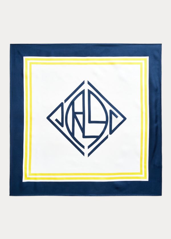 Ralph Lauren Briana Silk Scarf Žluté Tmavě Blankyt | mf0jgrVK