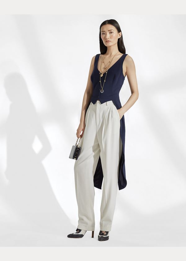 Ralph Lauren Bruno Wool Crepe Top Tmavě Blankyt | ZHVQKscz