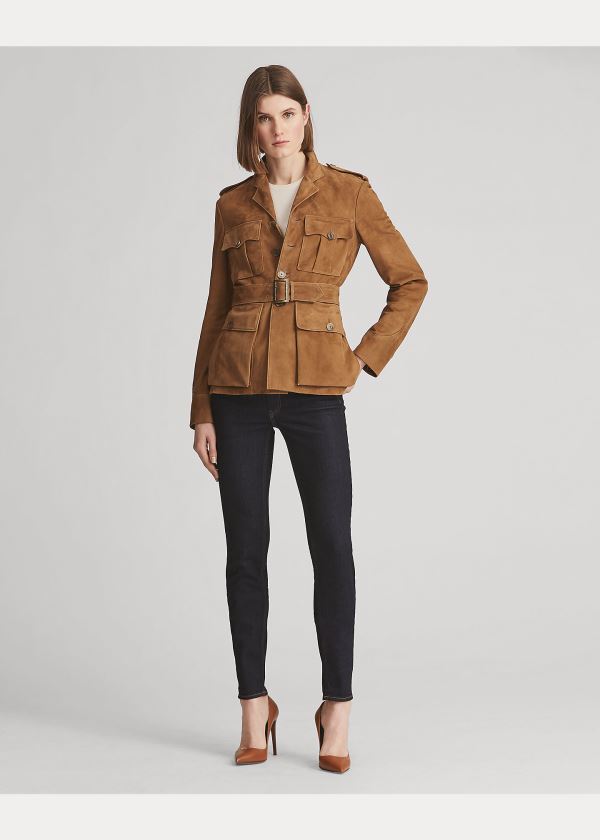Ralph Lauren Bryn Belted Lamb-Semišové Jacket Hnědé | QAnkQ0pU