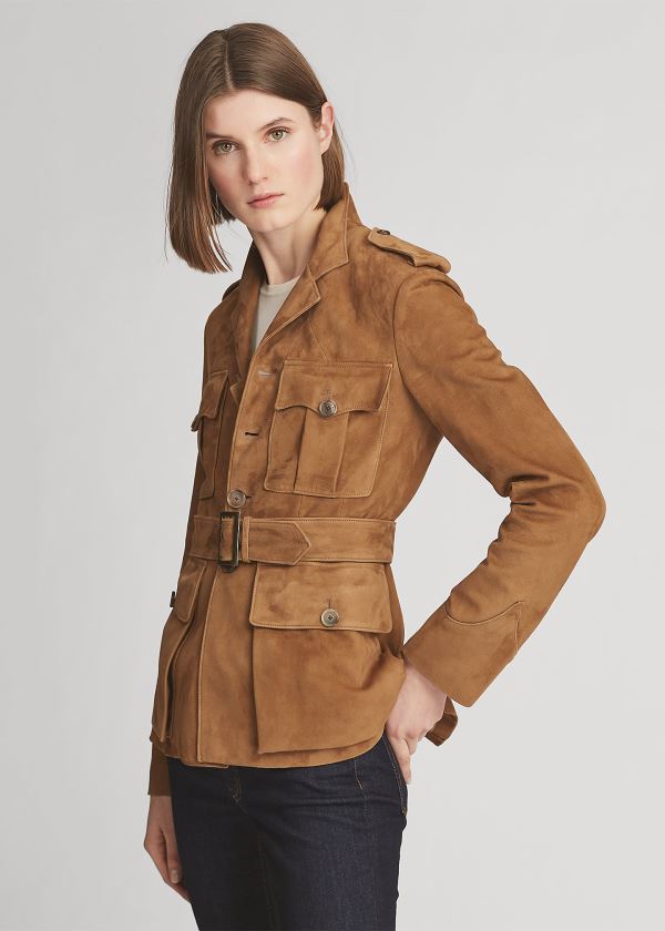 Ralph Lauren Bryn Belted Lamb-Semišové Jacket Hnědé | QAnkQ0pU