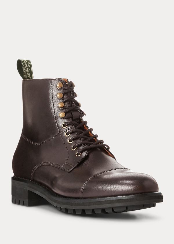 Ralph Lauren Bryson Cap-Špicí Læder Boot Tmavě Hnědé | V5bfDMmY