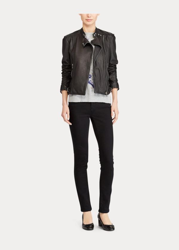 Ralph Lauren Burnished Læder Cyklistické Jacket Černé | Ulq88EpO