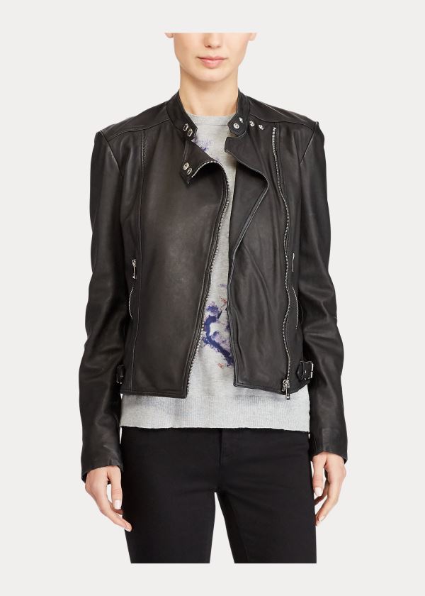 Ralph Lauren Burnished Læder Cyklistické Jacket Černé | Ulq88EpO
