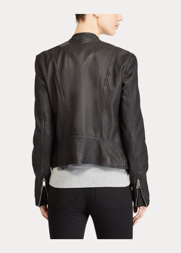 Ralph Lauren Burnished Læder Cyklistické Jacket Černé | Ulq88EpO