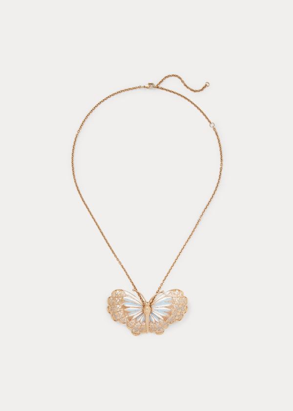 Ralph Lauren Butterfly Brooch Necklace Blankyt Zlaté | XQbcmxWo