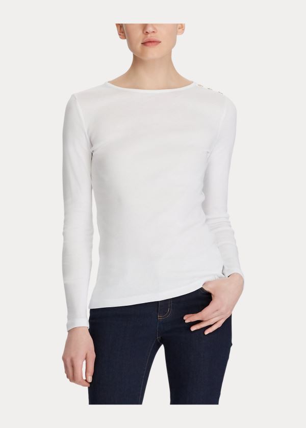 Ralph Lauren Button-Shoulder Crewneck Top Bílé | 8pC6ruQJ