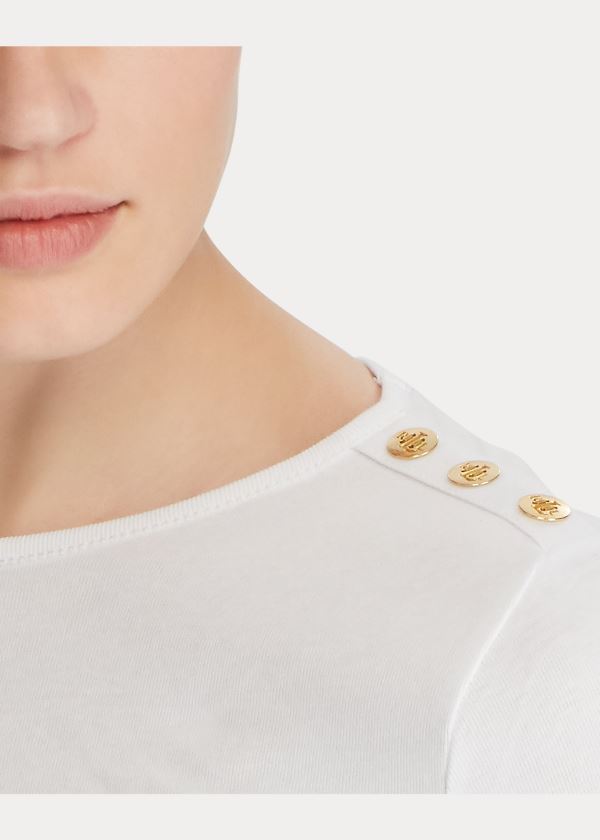 Ralph Lauren Button-Shoulder Crewneck Top Bílé | 8pC6ruQJ