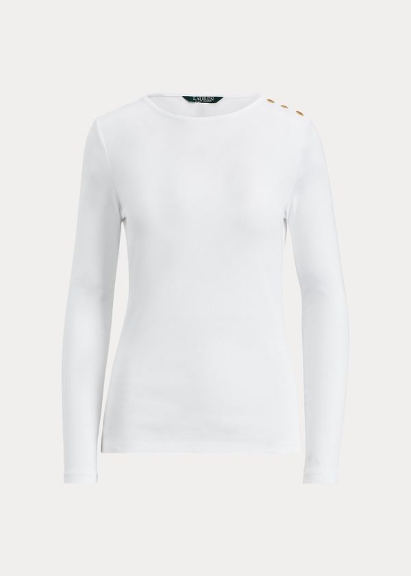 Ralph Lauren Button-Shoulder Crewneck Top Bílé | 8pC6ruQJ