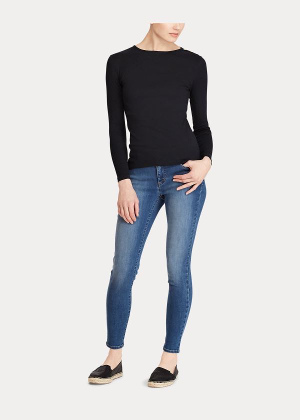 Ralph Lauren Button-Shoulder Crewneck Top Černé | eJ1frYHz