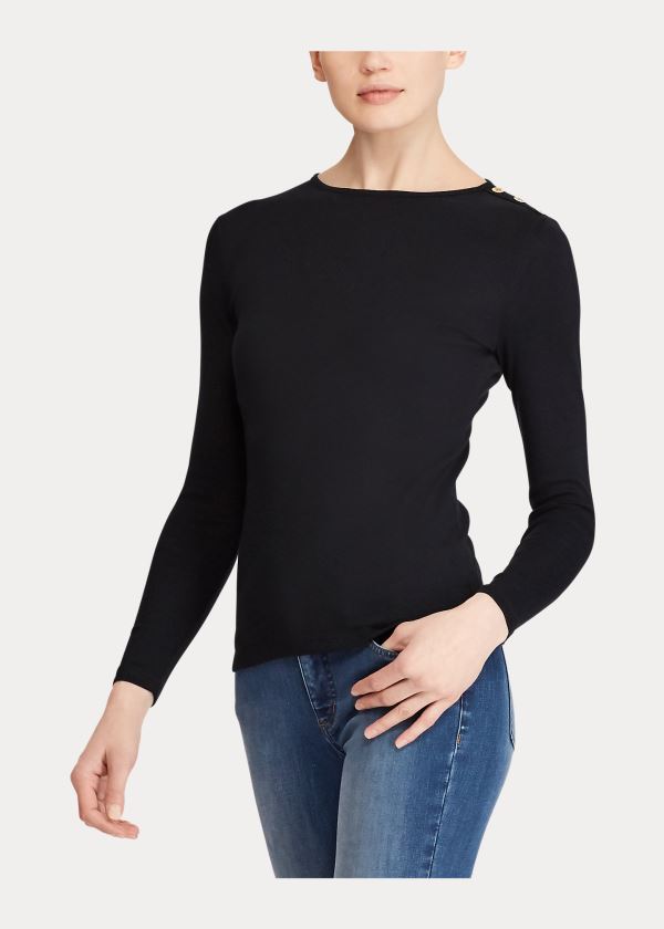 Ralph Lauren Button-Shoulder Crewneck Top Černé | eJ1frYHz