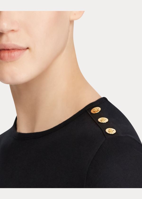 Ralph Lauren Button-Shoulder Crewneck Top Černé | eJ1frYHz