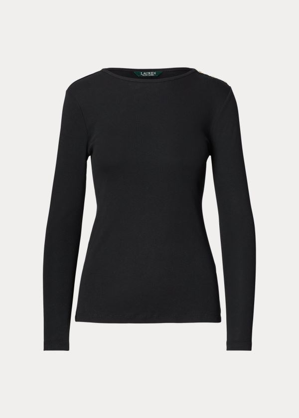 Ralph Lauren Button-Shoulder Crewneck Top Černé | eJ1frYHz