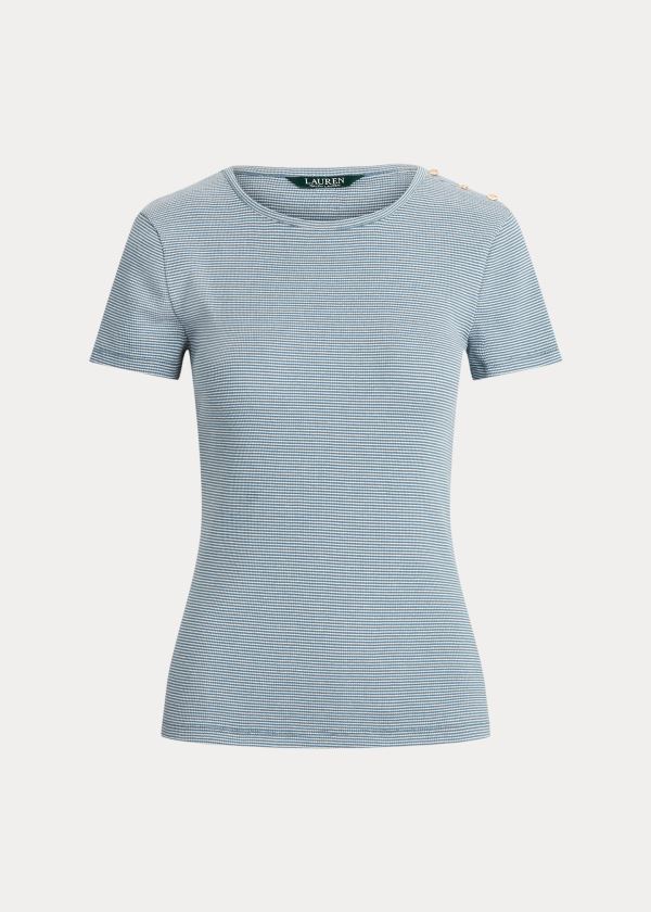 Ralph Lauren Button-Trim Striped Bavlněné Top Indigo Krém | APj7LmKm