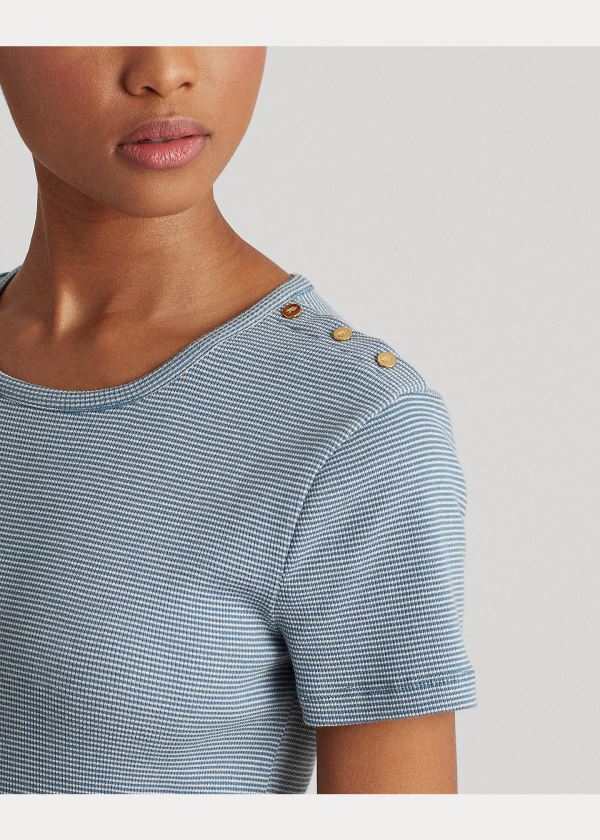 Ralph Lauren Button-Trim Striped Bavlněné Top Indigo Krém | APj7LmKm