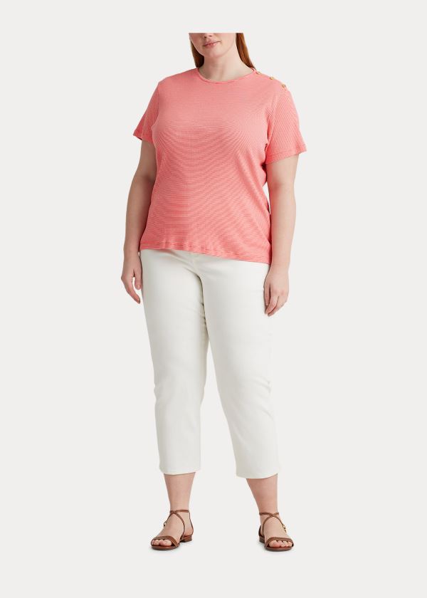 Ralph Lauren Button-Trim Striped Bavlněné Top Červené Bílé | QkQG8mZj