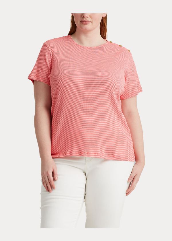 Ralph Lauren Button-Trim Striped Bavlněné Top Červené Bílé | QkQG8mZj