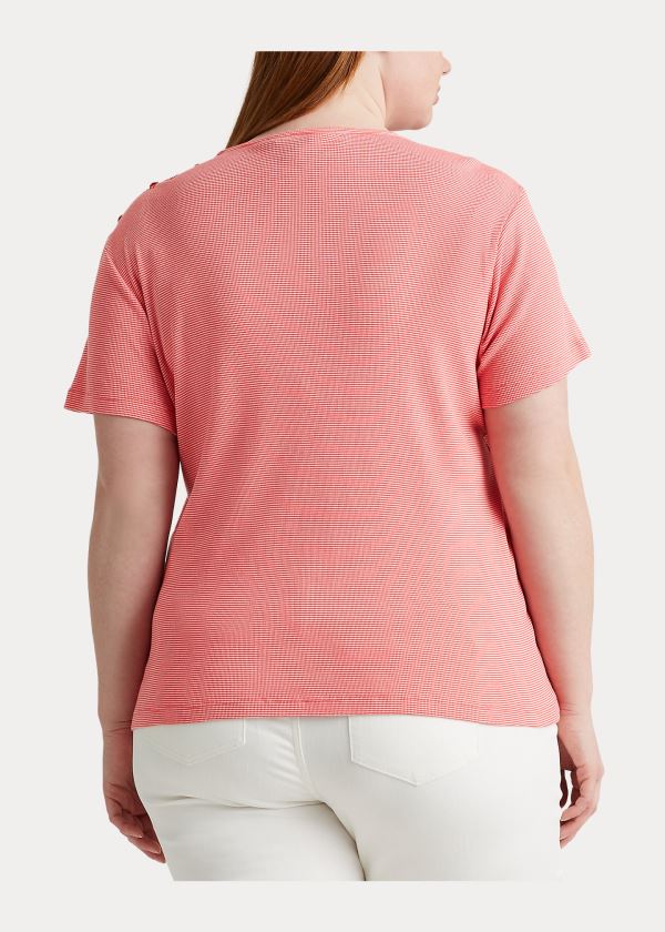 Ralph Lauren Button-Trim Striped Bavlněné Top Červené Bílé | QkQG8mZj