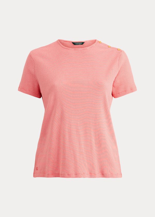 Ralph Lauren Button-Trim Striped Bavlněné Top Červené Bílé | QkQG8mZj